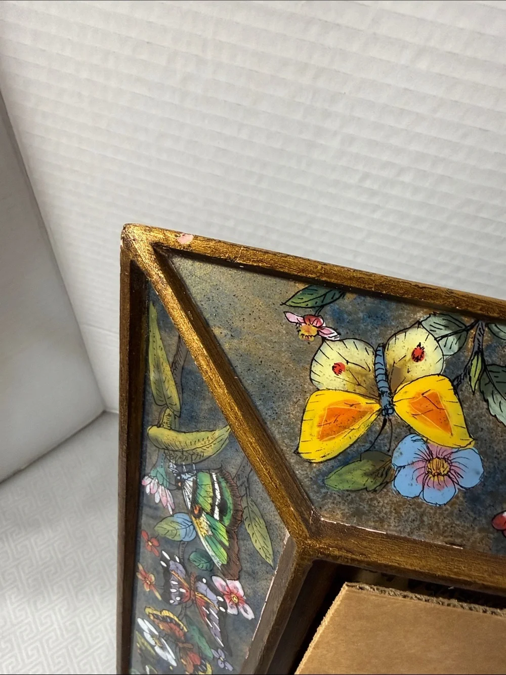 Vtg Peruvian Reverse Painted Mirror Vibrant Color Intricate Floral & Butterflies